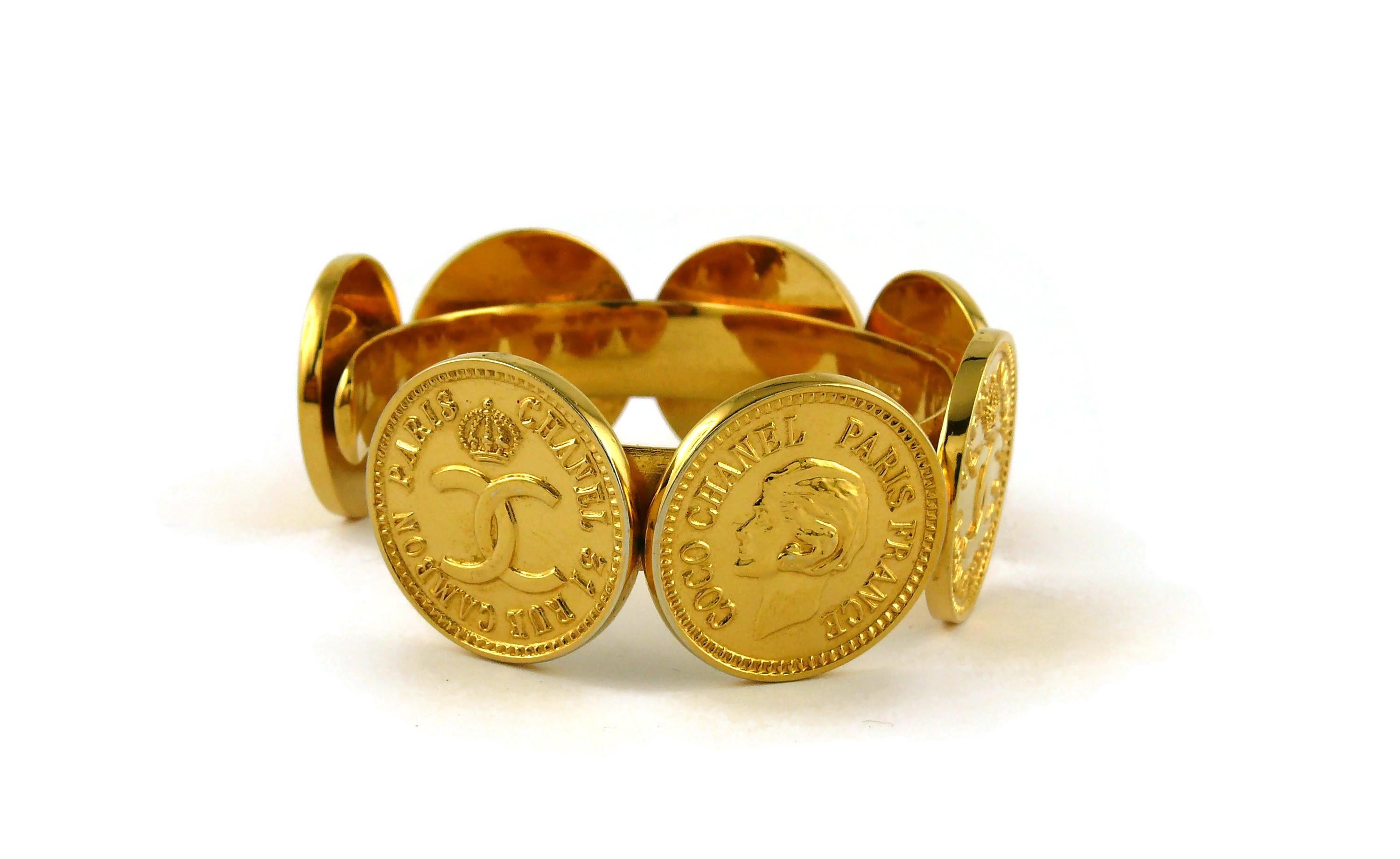 Chanel Vintage Iconic Gold Toned Coins Cuff Bracelet 2