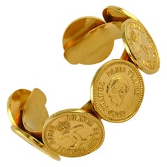 Chanel Vintage Iconic Gold Toned Coins Cuff Bracelet