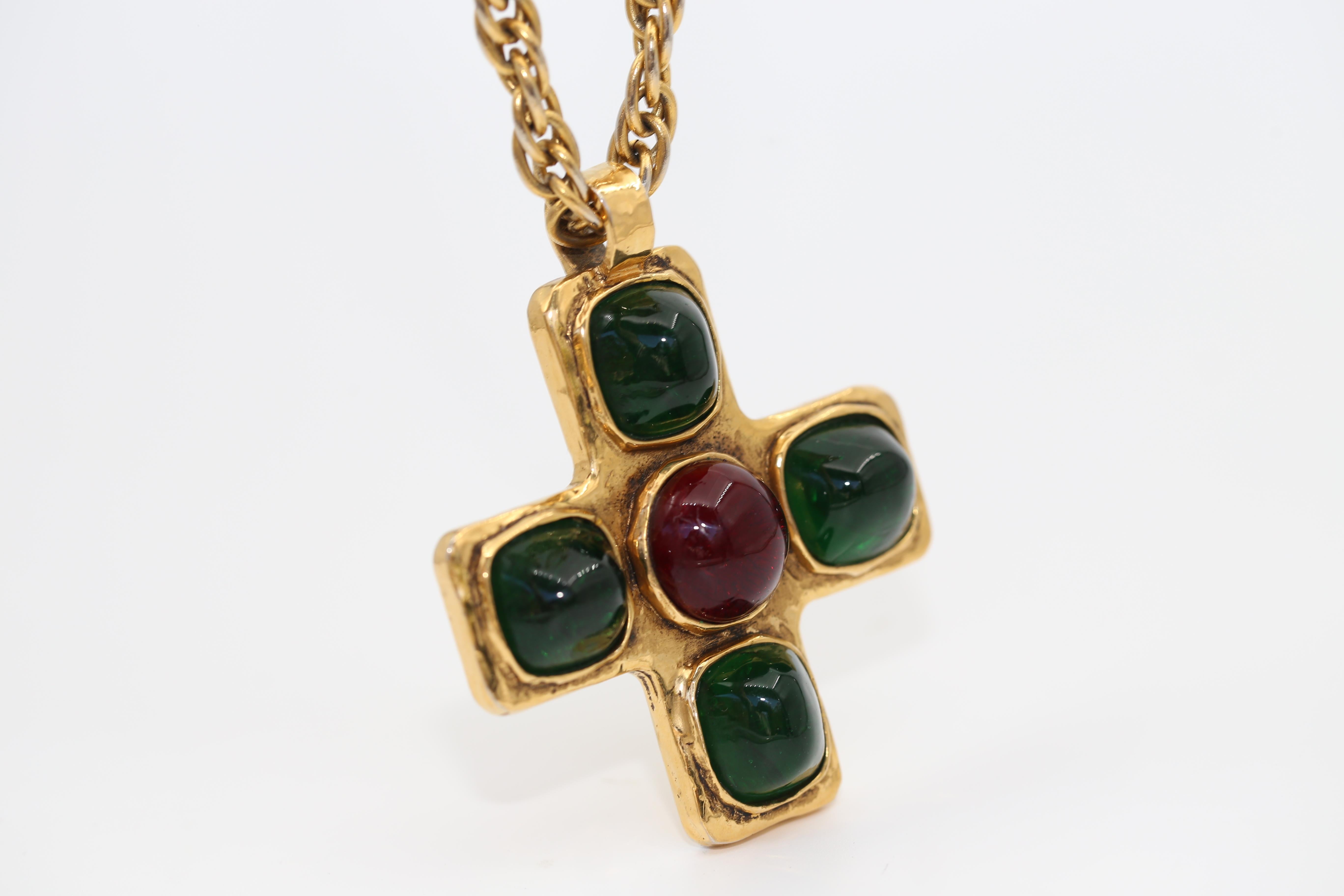 Women's or Men's Chanel Vintage Iconic Gripoix Cross Pendant Stamped, 1970 For Sale