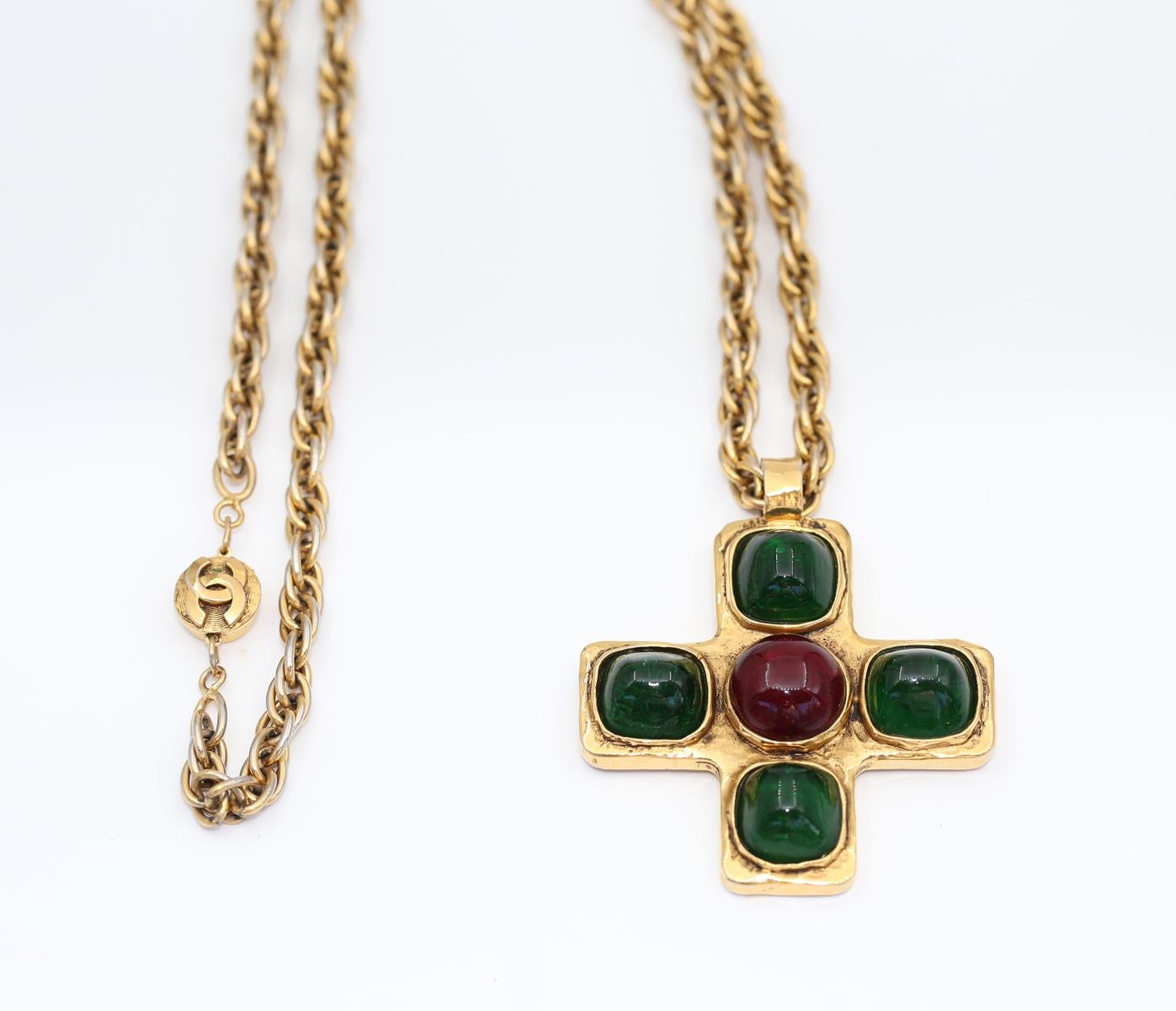 Chanel Vintage Iconic Gripoix Cross Pendant Stamped, 1970 For Sale 1