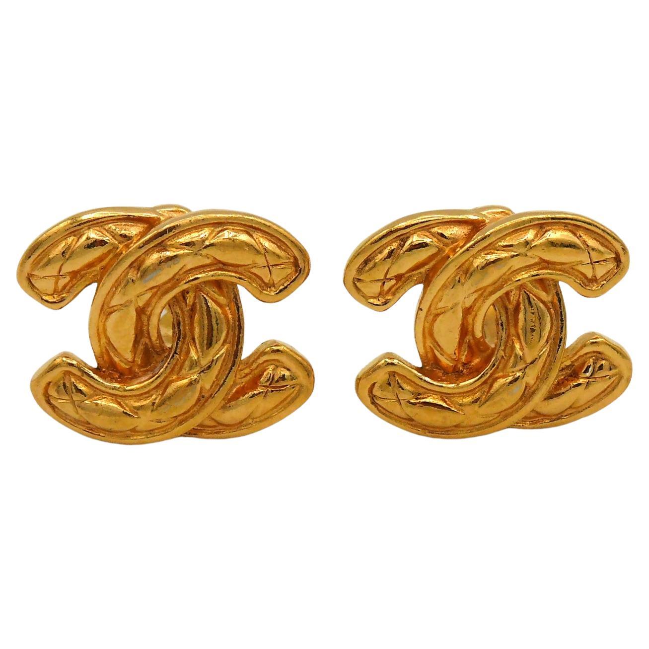 CHANEL Vintage Iconic Quilted CC Logo Clip On Earrings