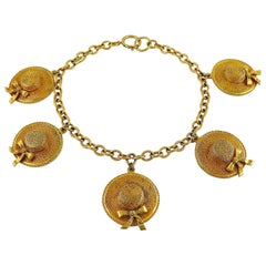 Chanel Vintage Iconic Gold Tone Sun Hat Charm Necklace