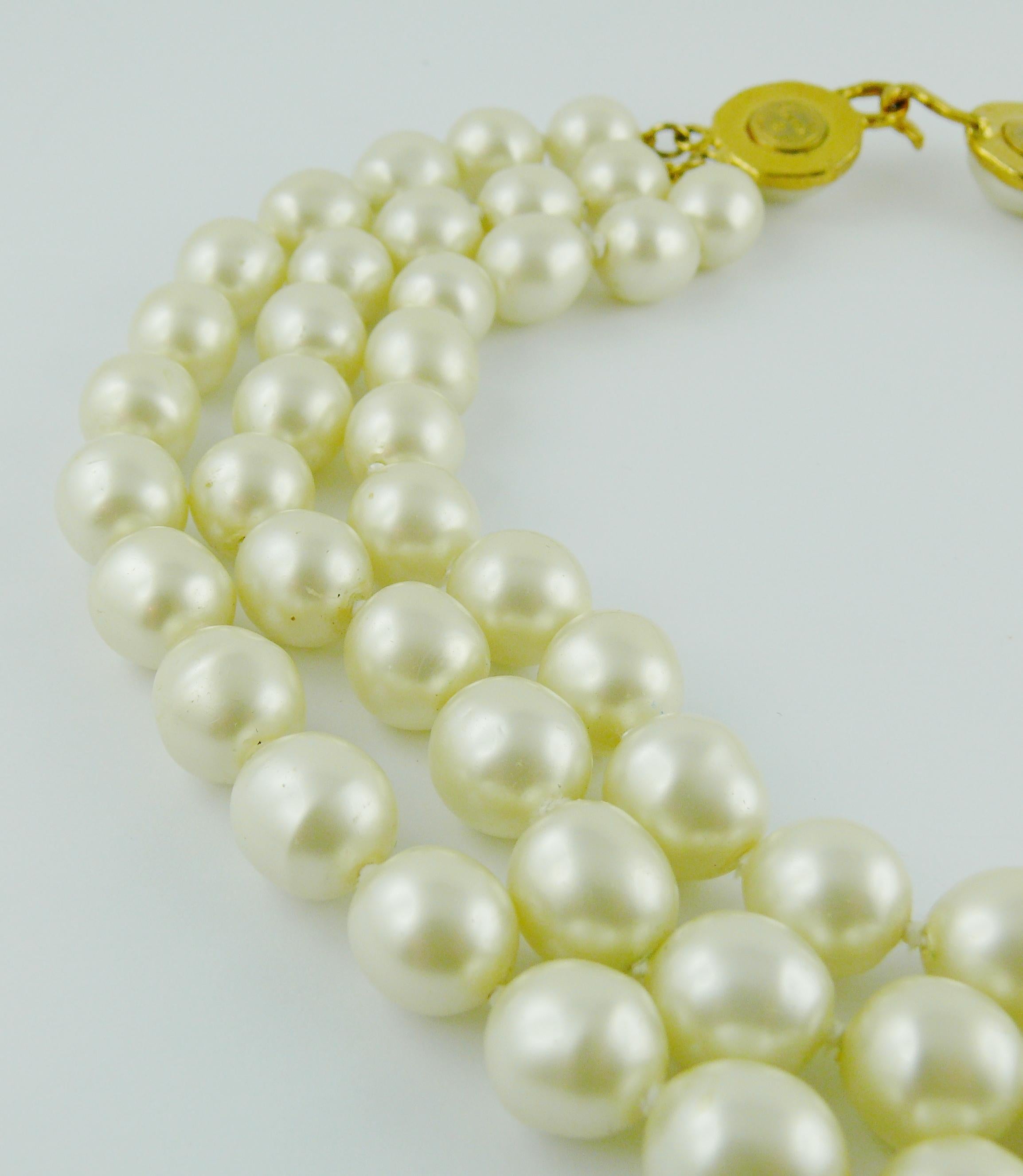 Chanel Vintage Iconic Triple Strand Pearl Necklace  4