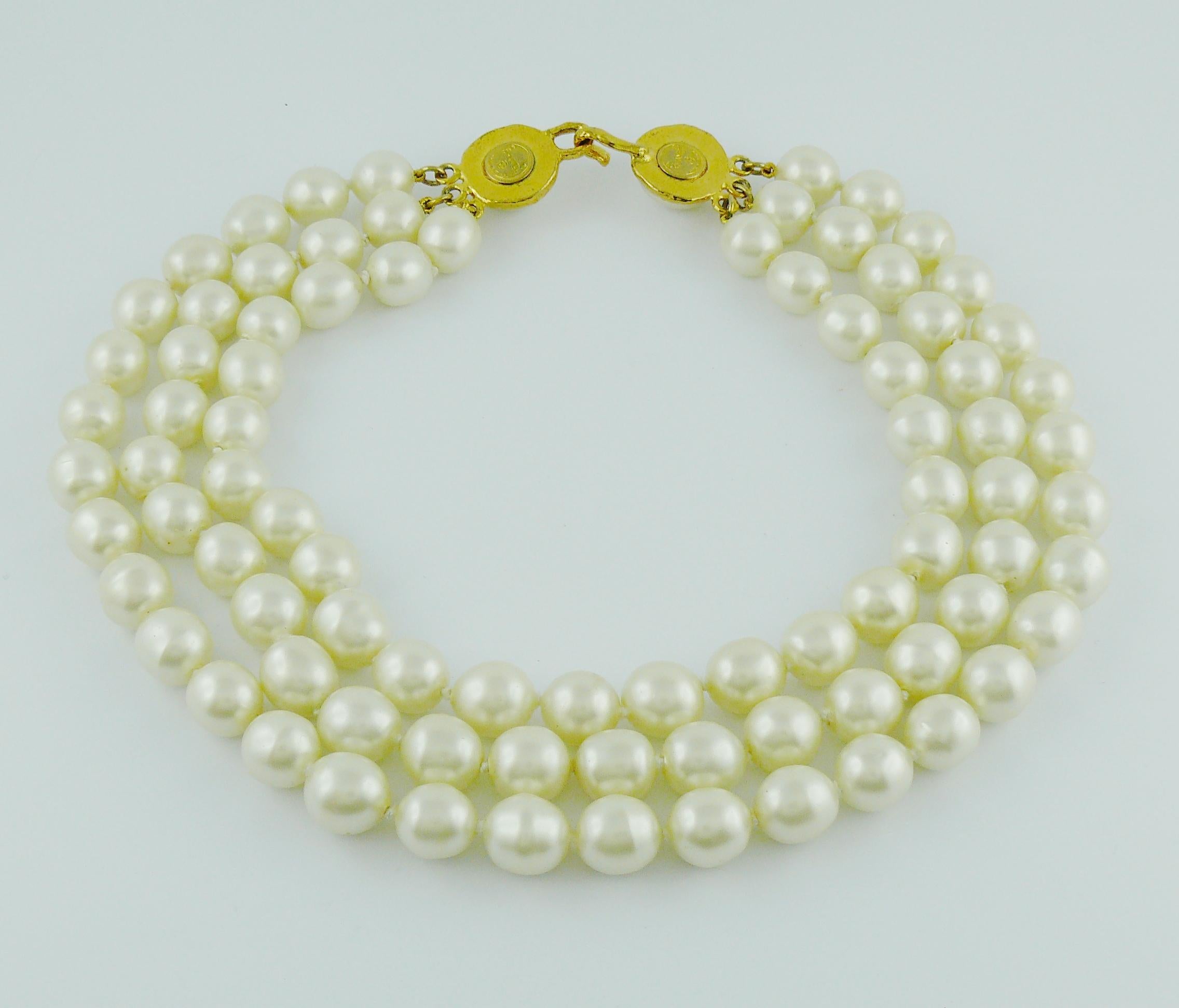 Chanel Vintage Iconic Triple Strand Pearl Necklace  2