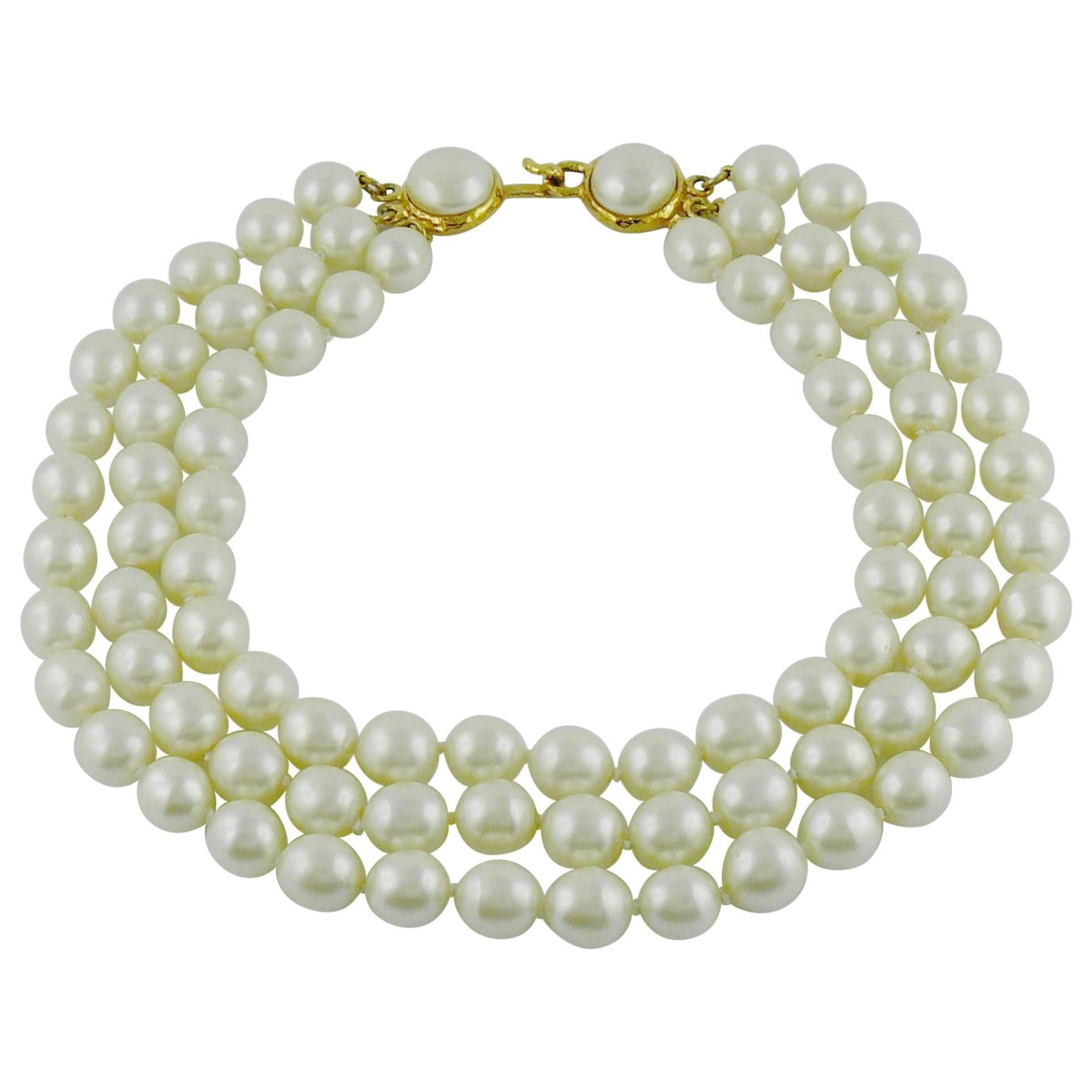 Chanel Vintage Iconic Triple Strand Pearl Necklace 