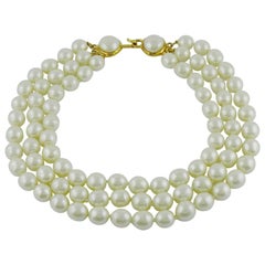 Chanel Vintage Iconic Triple Strand Pearl Necklace
