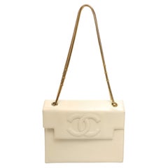 Chanel Vintage Ivory Patent Leather CC Shoulder Bag with Gold Hardware