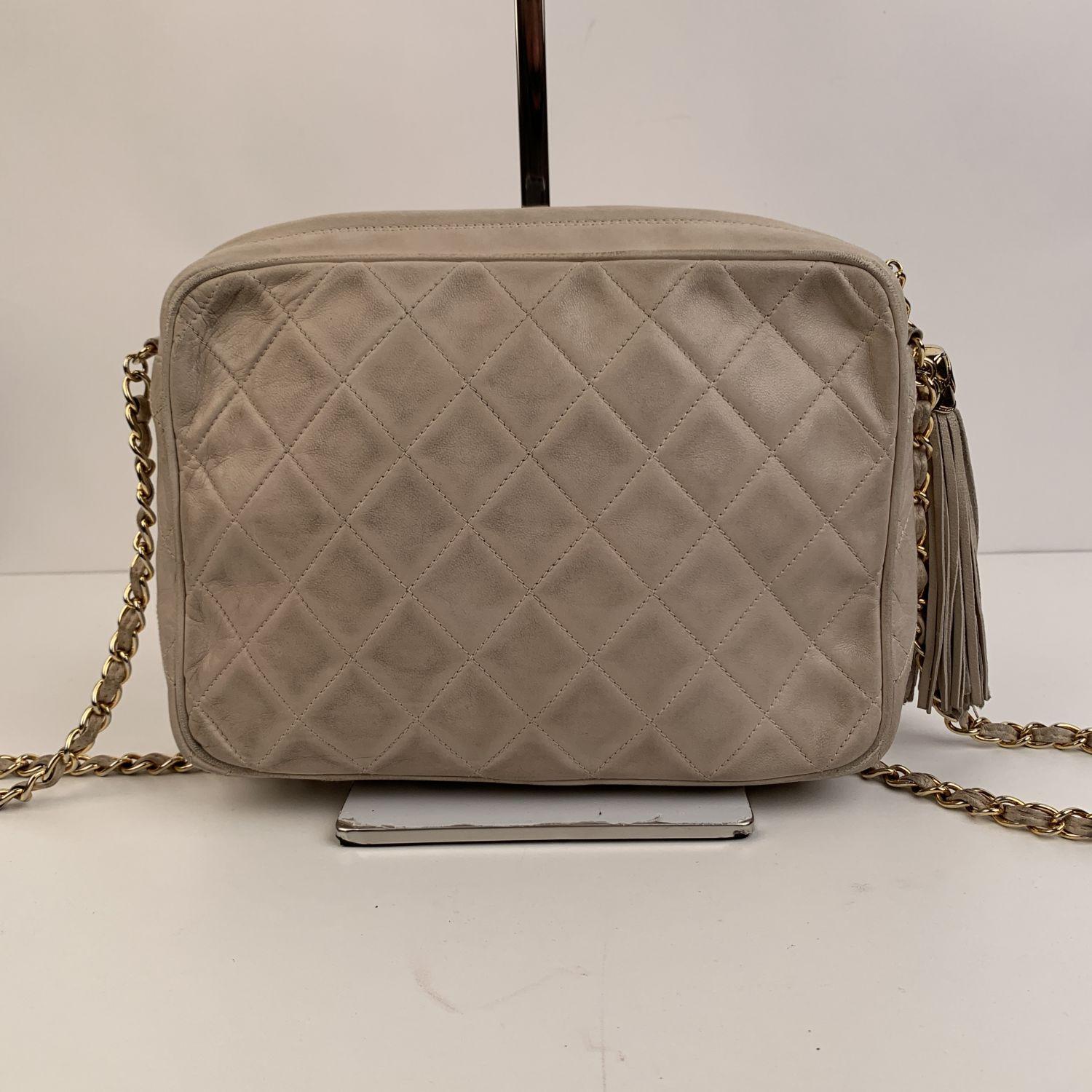 Women's Chanel Vintage Ivory Quilted Leather CC Logo Camera Bag with Tassel