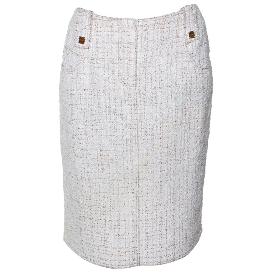 Chanel Vintage Ivory Tweed Pencil Skirt M