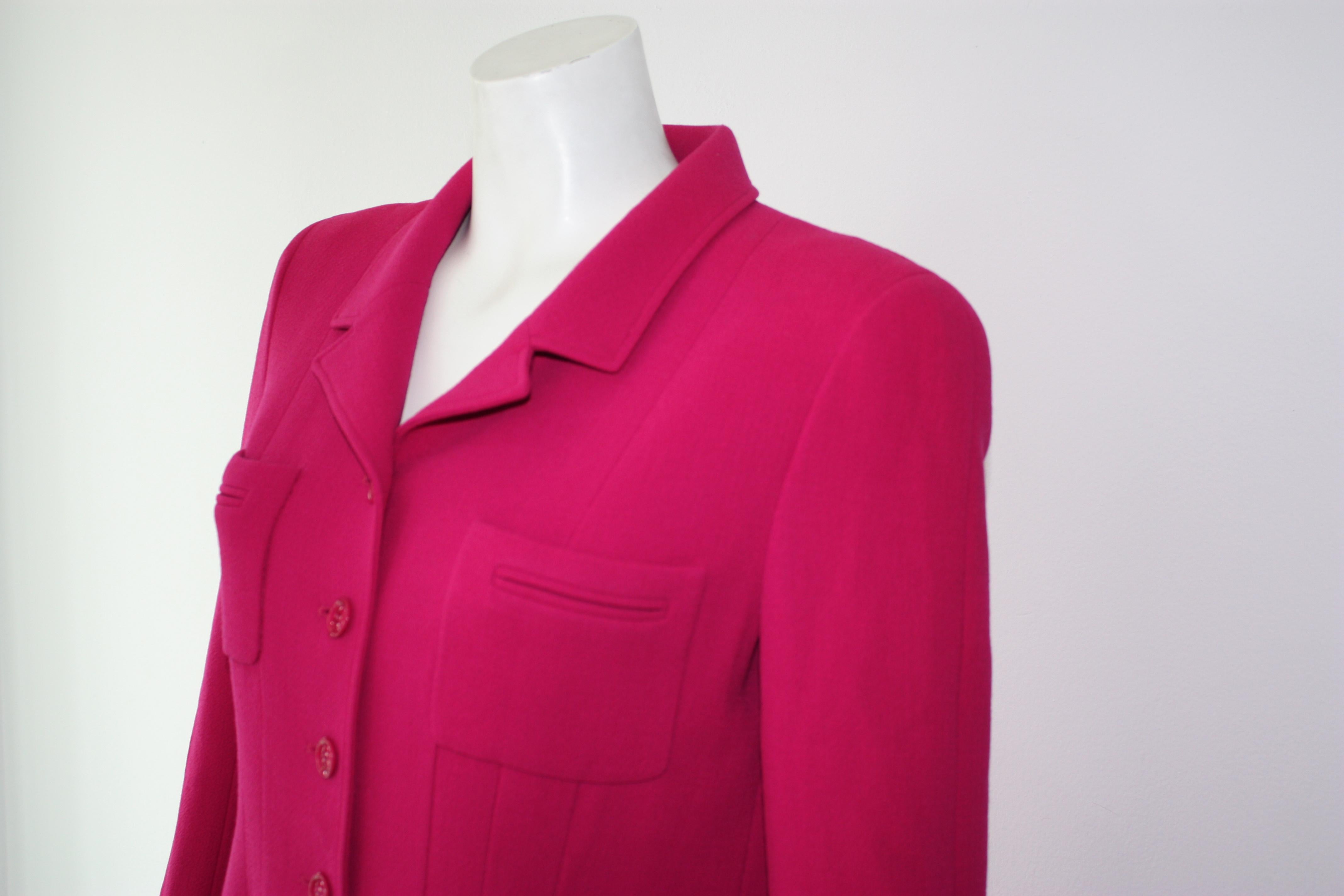 1985 CHANEL Fuchsia Single Breasted Vintage Jacket Size 42 2