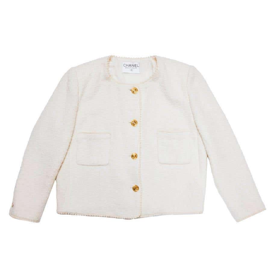 Chanel Vintage Jacket In Ecru Tweed Jacket For Sale at 1stDibs