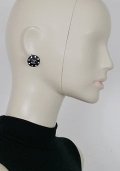 Chanel Vintage Jewelled CC Black Resin Clip On Earrings, 1996