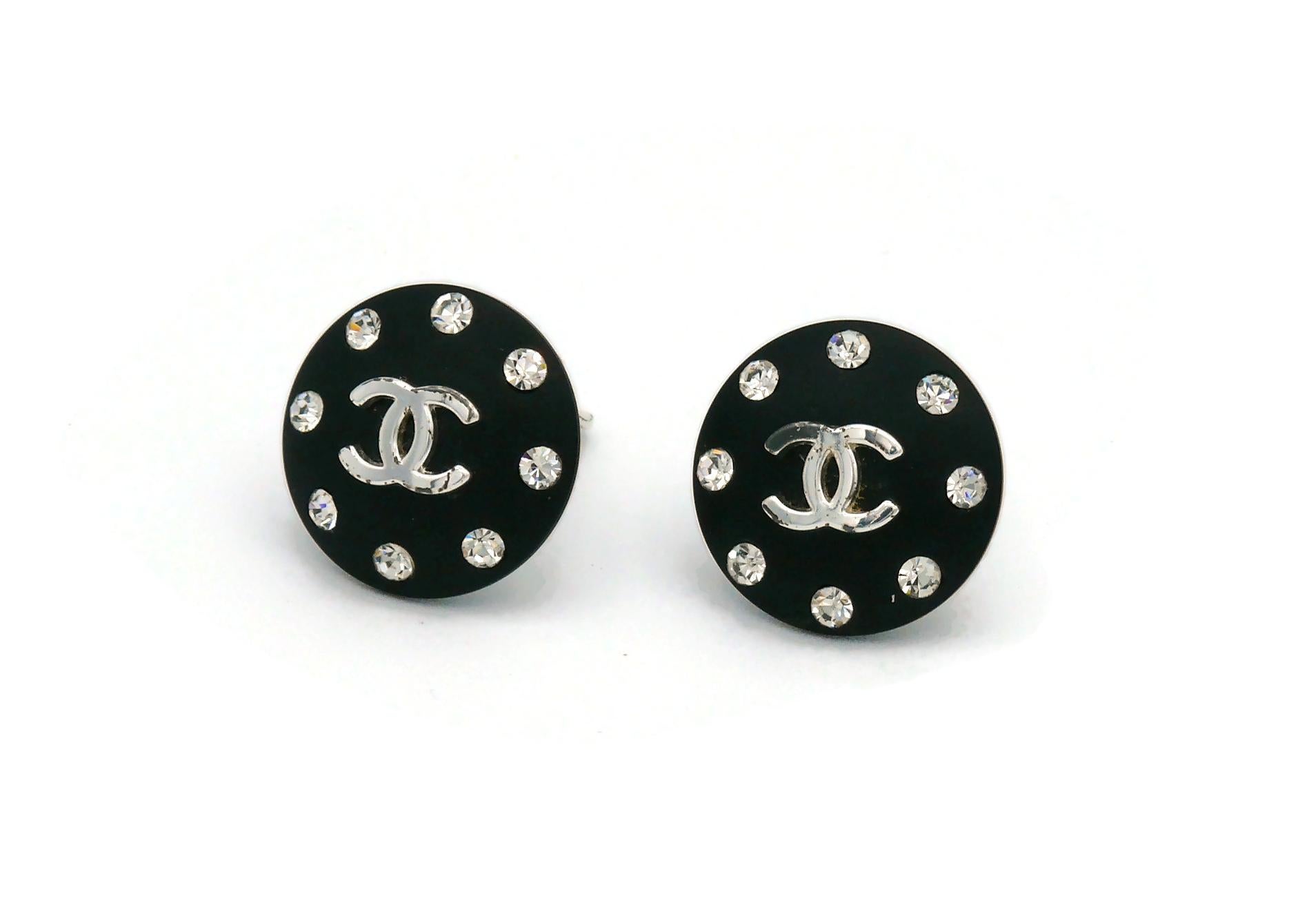 Women's Chanel Vintage Jewelled CC Black Resin Clip On Earrings, 1996 For Sale