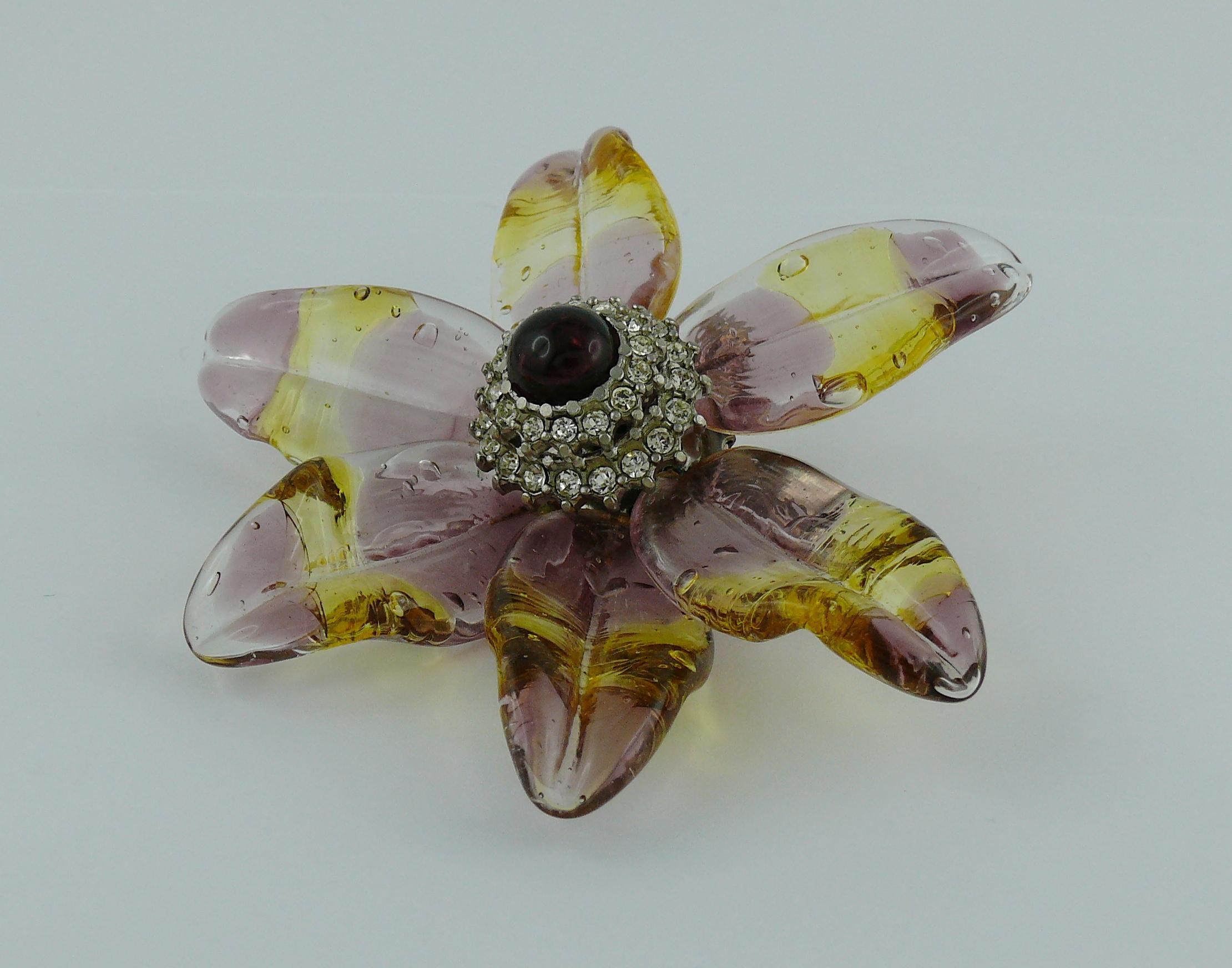Chanel Vintage Jewelled Glass Flower Brooch Pendant Spring 1998 1