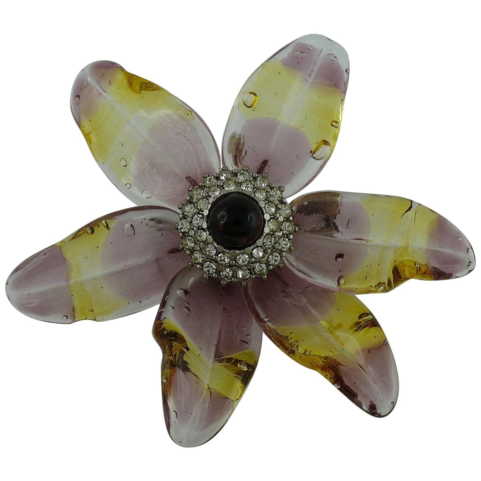 Chanel Vintage Jewelled Glass Flower Brooch Pendant Spring 1998