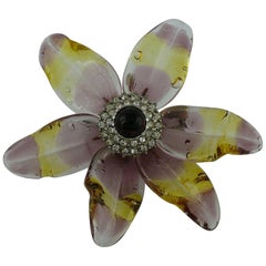 Chanel Vintage Jewelled Glass Flower Brooch Pendant Spring 1998