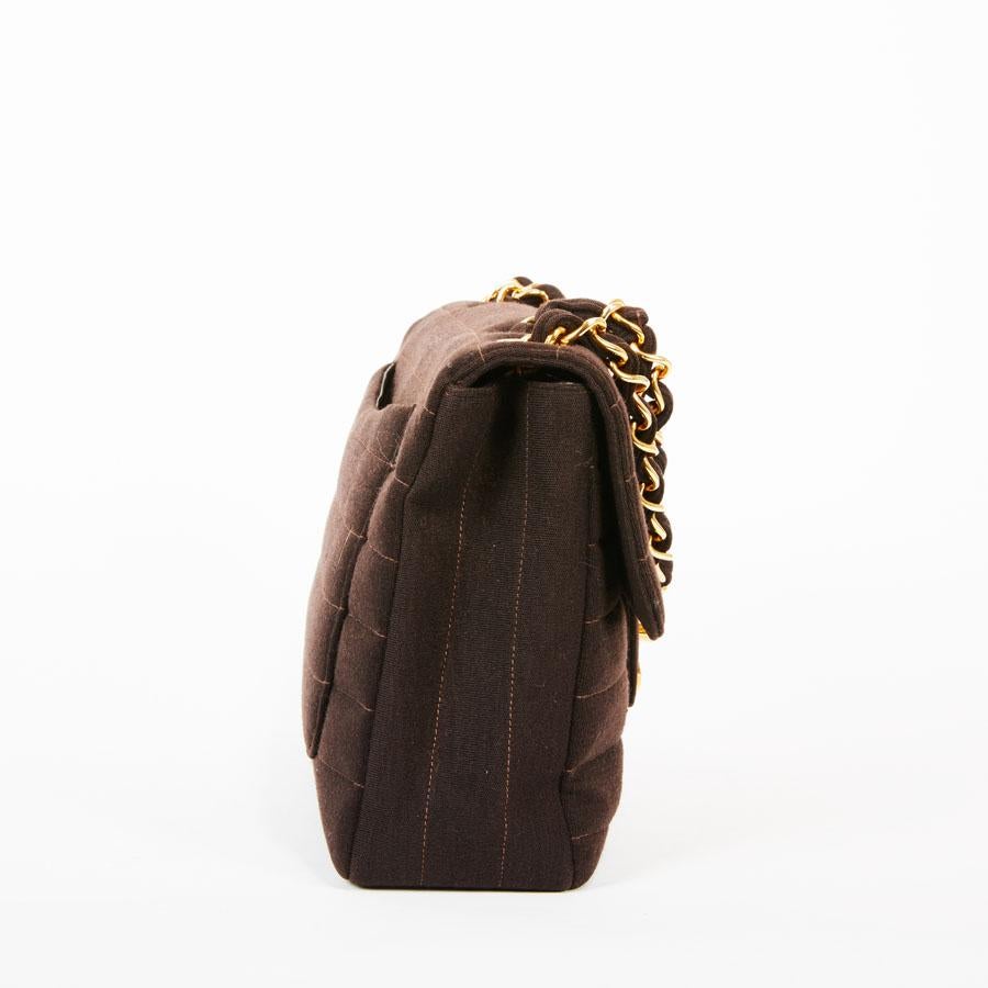 Black CHANEL Vintage Jumbo Bag in Brown Jersey