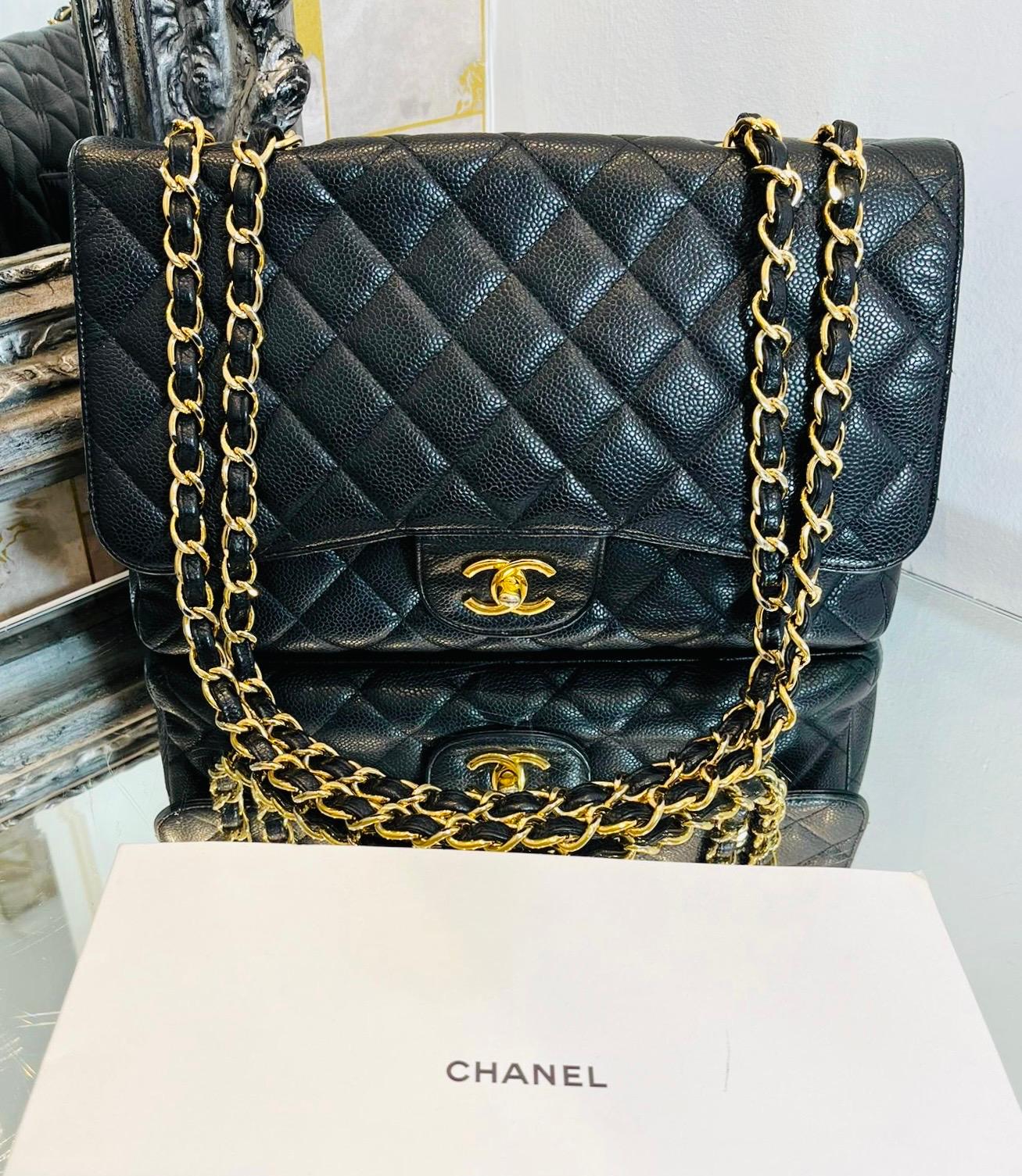 Chanel Vintage Jumbo Classic Leather Flap Bag avec matériel plaqué or 24 carats en vente 5