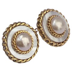 CHANEL Vintage Jumbo Gold Tone Chain and Faux Pearl Earrings