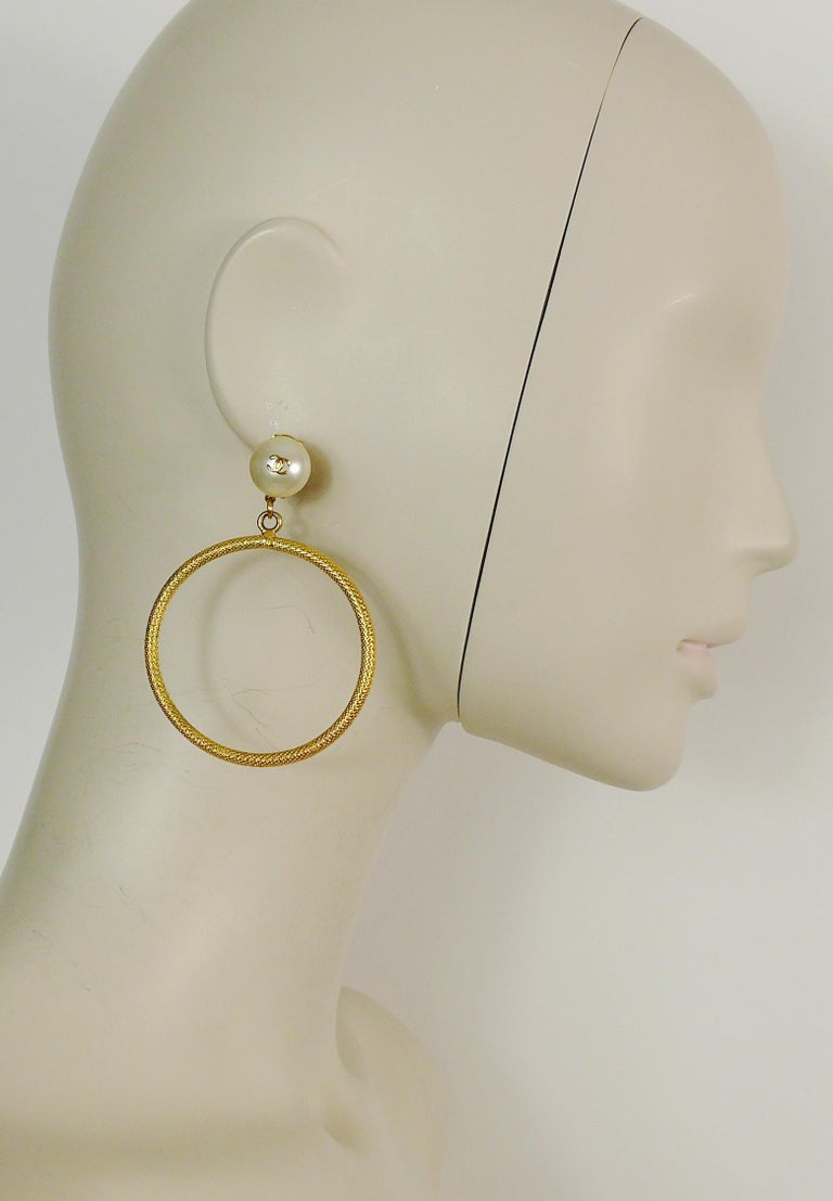 Chanel Vintage Jumbo Hoop Earrings CC Pearl Drop Spring 1997 at