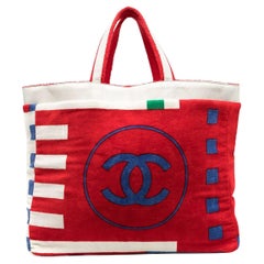 Chanel Vintage Jumbo Large CC Reversible Multicolor Lego Two Tone Red Beach Tote
