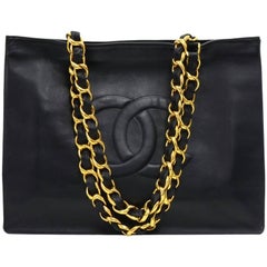 Chanel Vintage Jumbo XL Black Leather Shoulder Shopping Tote Bag Chanel Vintage Jumbo XL Black Leather Shoulder Shopping Tote Bag