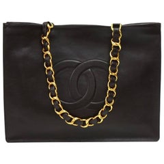 Chanel Vintage Jumbo XL Dark Brown Leather Shopping Tote Bag Chanel Vintage Jumbo XL Dark Brown Leather Shopping Tote Bag