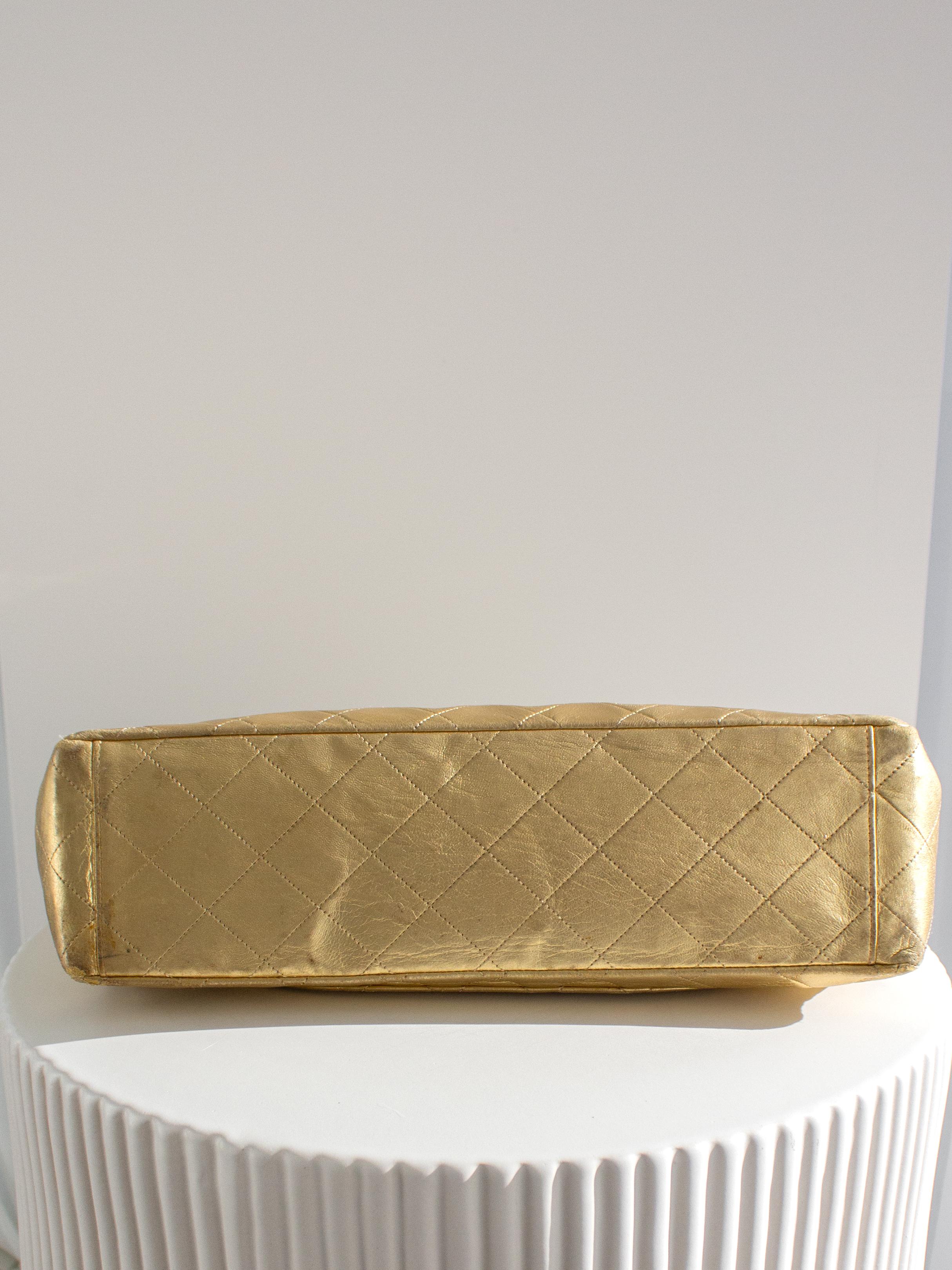 Chanel Vintage Jumbo XL Maxi Flap Metallic Gold 1990s Lambskin Bag 6