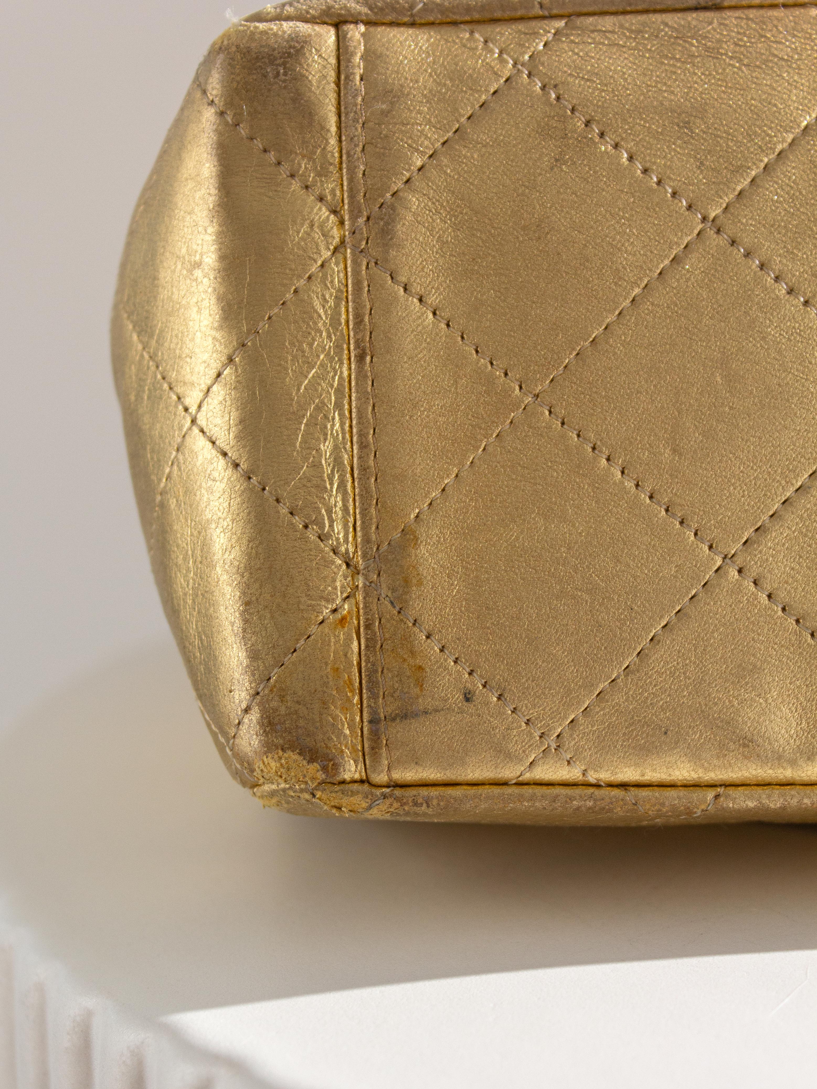 Chanel Vintage Jumbo XL Maxi Flap Metallic Gold 1990s Lambskin Bag 7