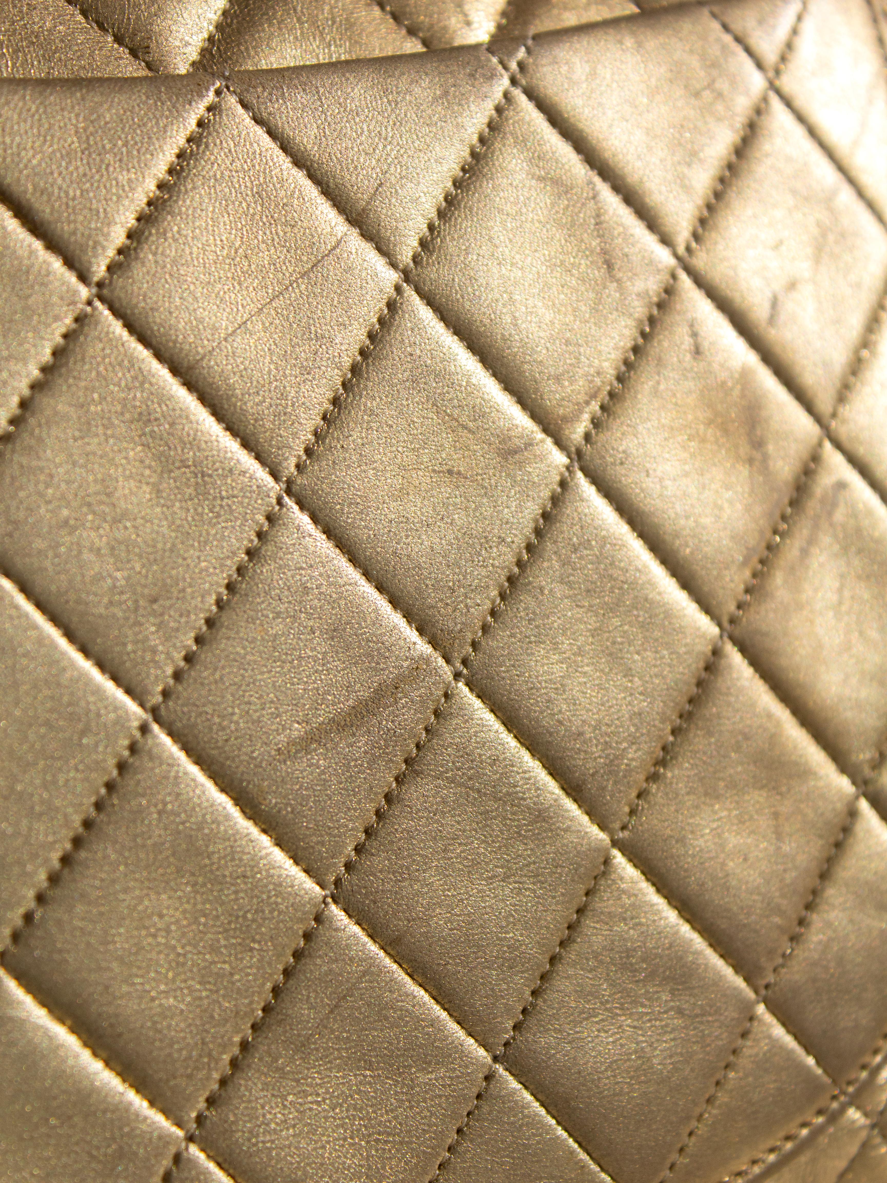 Chanel Vintage Jumbo XL Maxi Flap Metallic Gold 1990s Lambskin Bag 2