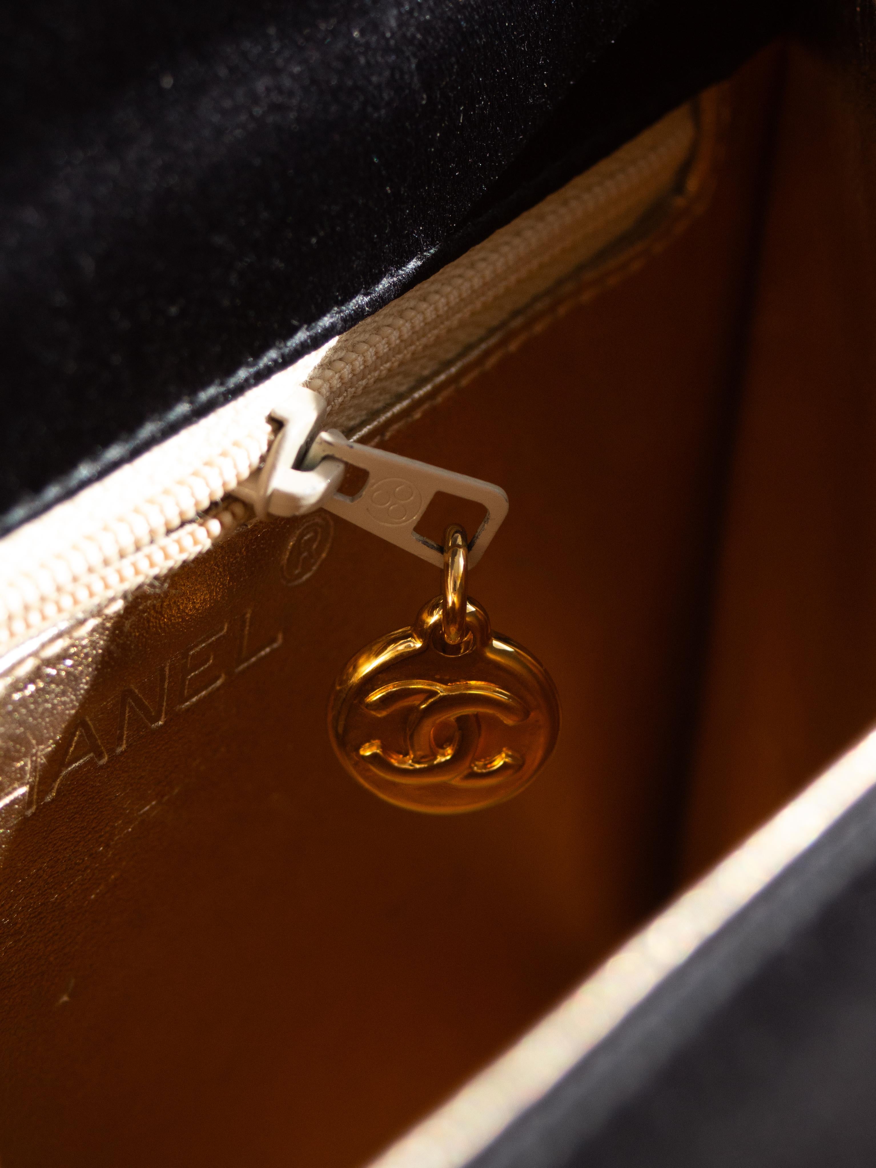 Chanel Vintage Kelly 1996 Black Satin 24K Gold Mini Evening Bag 10