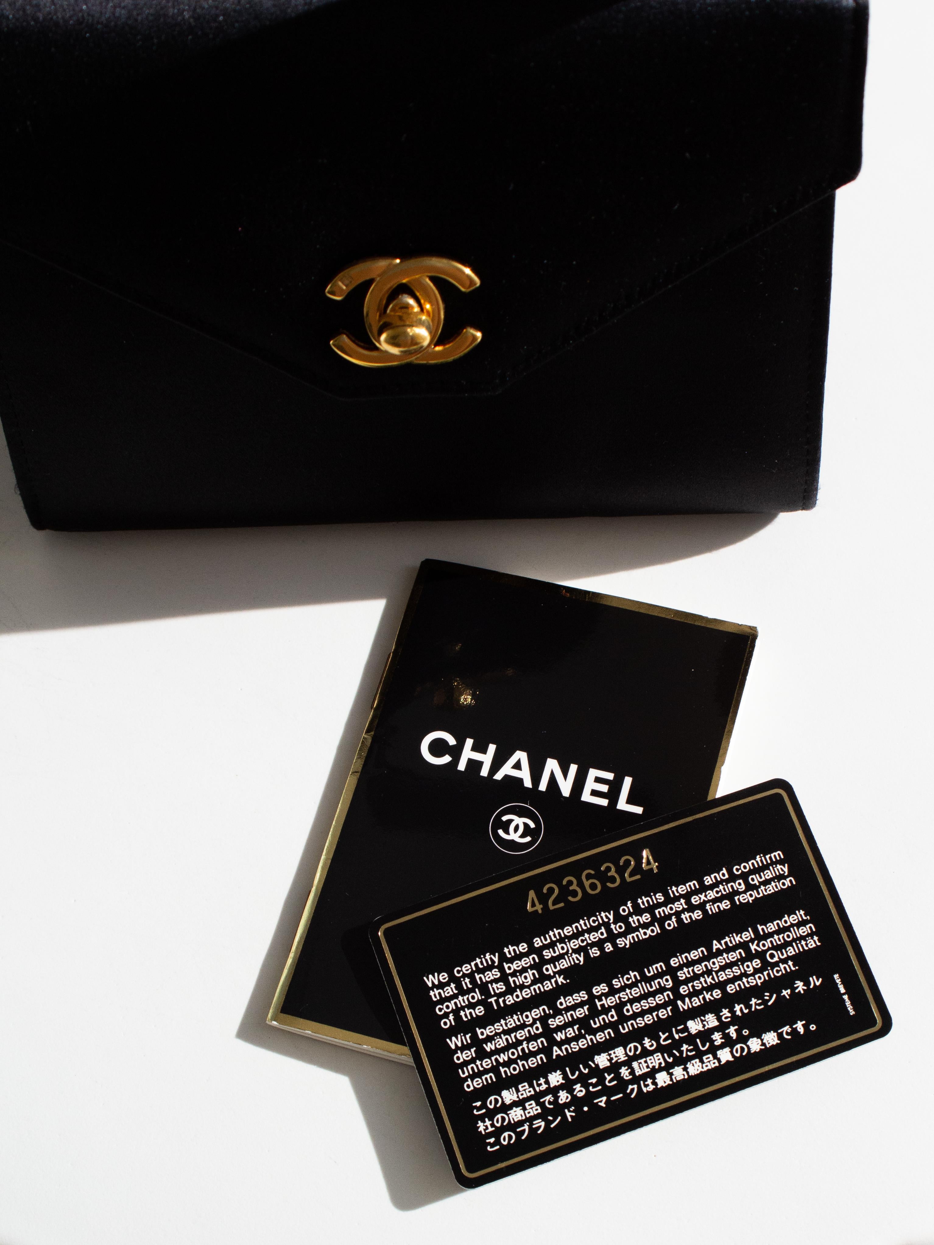 Chanel Vintage Kelly 1996 Black Satin 24K Gold Mini Evening Bag 13