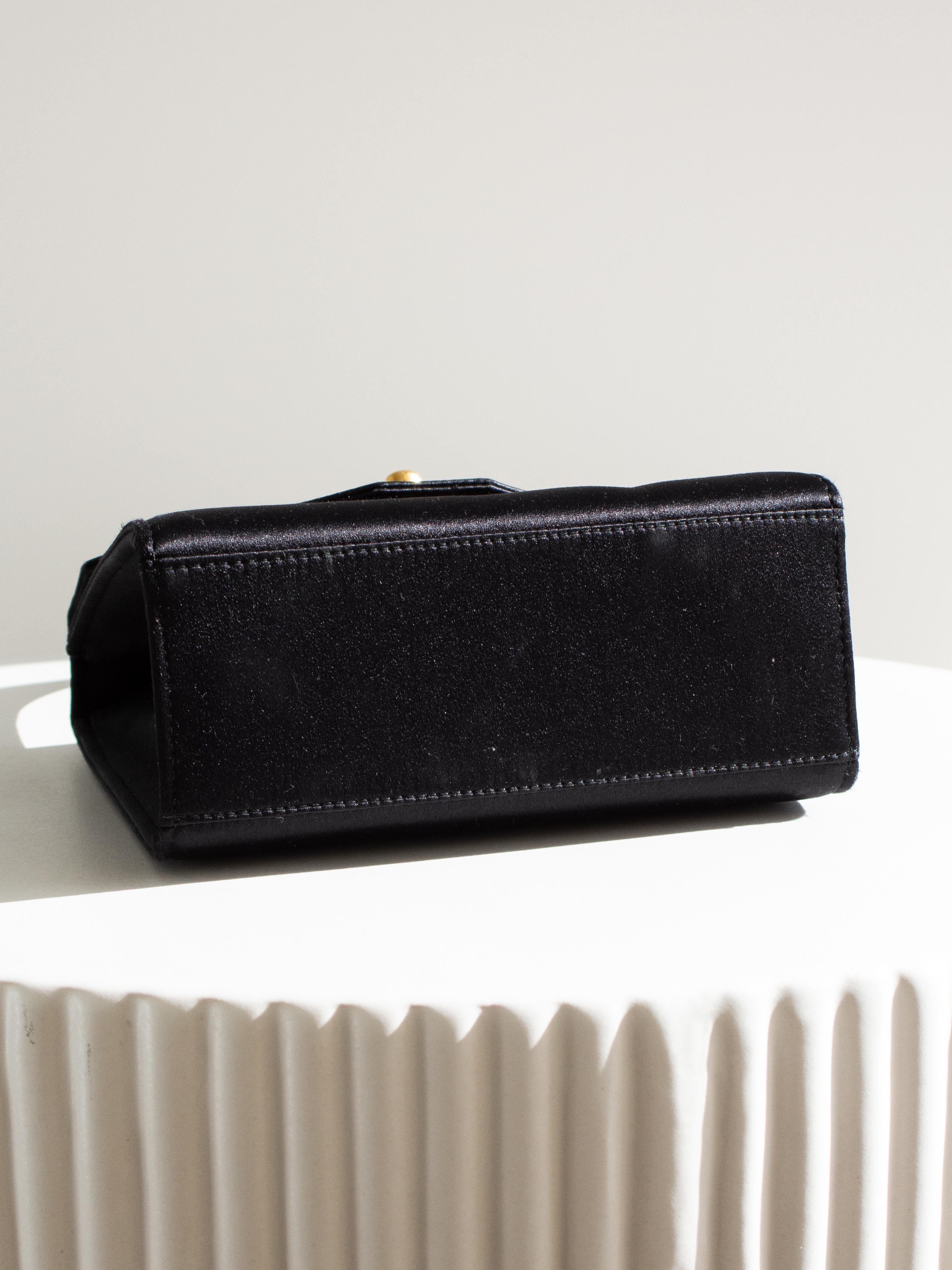 Chanel Vintage Kelly 1996 Black Satin 24K Gold Mini Evening Bag 5