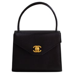 Chanel Vintage Kelly 1996 Black Satin 24K Gold Mini Evening Bag