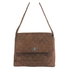 Chanel Vintage Kelly Brown Suede Leather Shoulder Bag Silver Hardware, 1996-1997