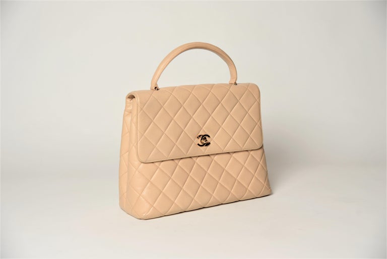 Chanel Vintage Kelly Cavier Top Handle Classic Bag Beige