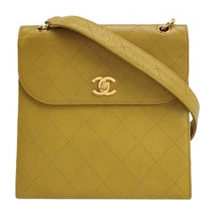 Chanel Vintage Kelly Flap Bag Yellow Caviar Leather 24k Gold Hardware 1997-1999