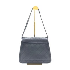 Chanel Vintage Kelly Style Black Leather Shoulder Bag Diamond Stitch Medium