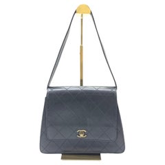 Chanel Vintage Kelly Style Black Leather Shoulder Bag Diamond Stitch Medium