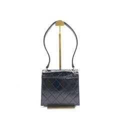 Chanel Vintage Kelly Style Mini Black Patent Leather Shoulder Bag Diamond Stitch