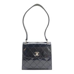 Chanel Vintage Kelly Style Mini Black Patent Leather Shoulder Bag Diamond Stitch