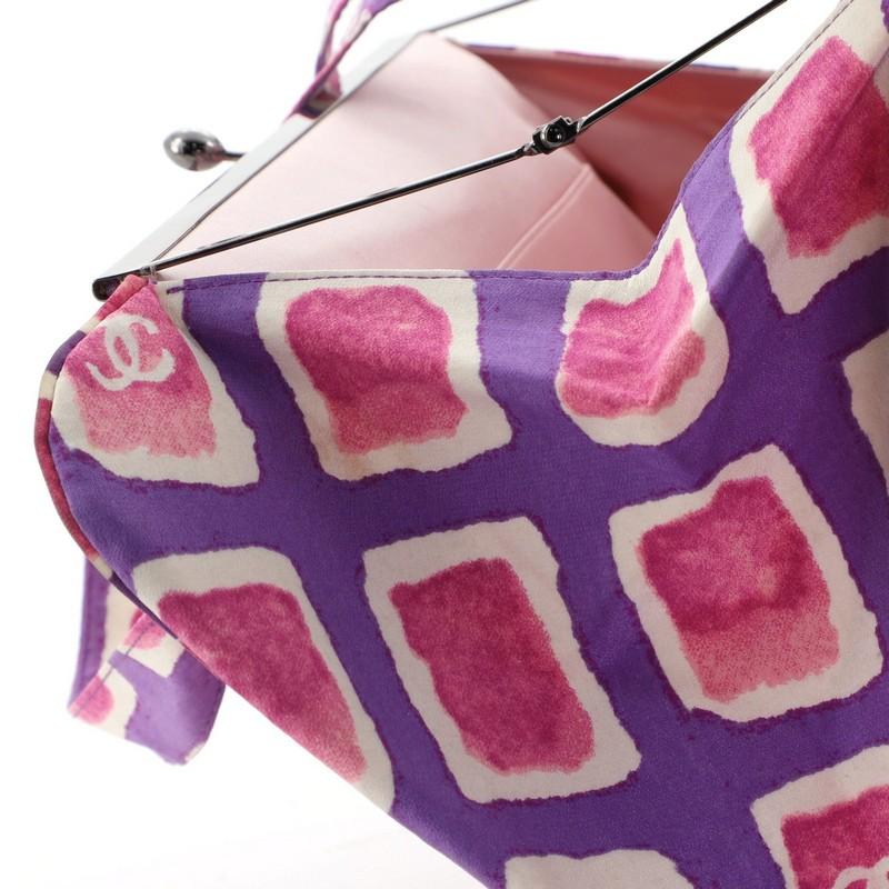 Chanel Vintage Kisslock Frame Shoulder Bag Printed Canvas Large 1