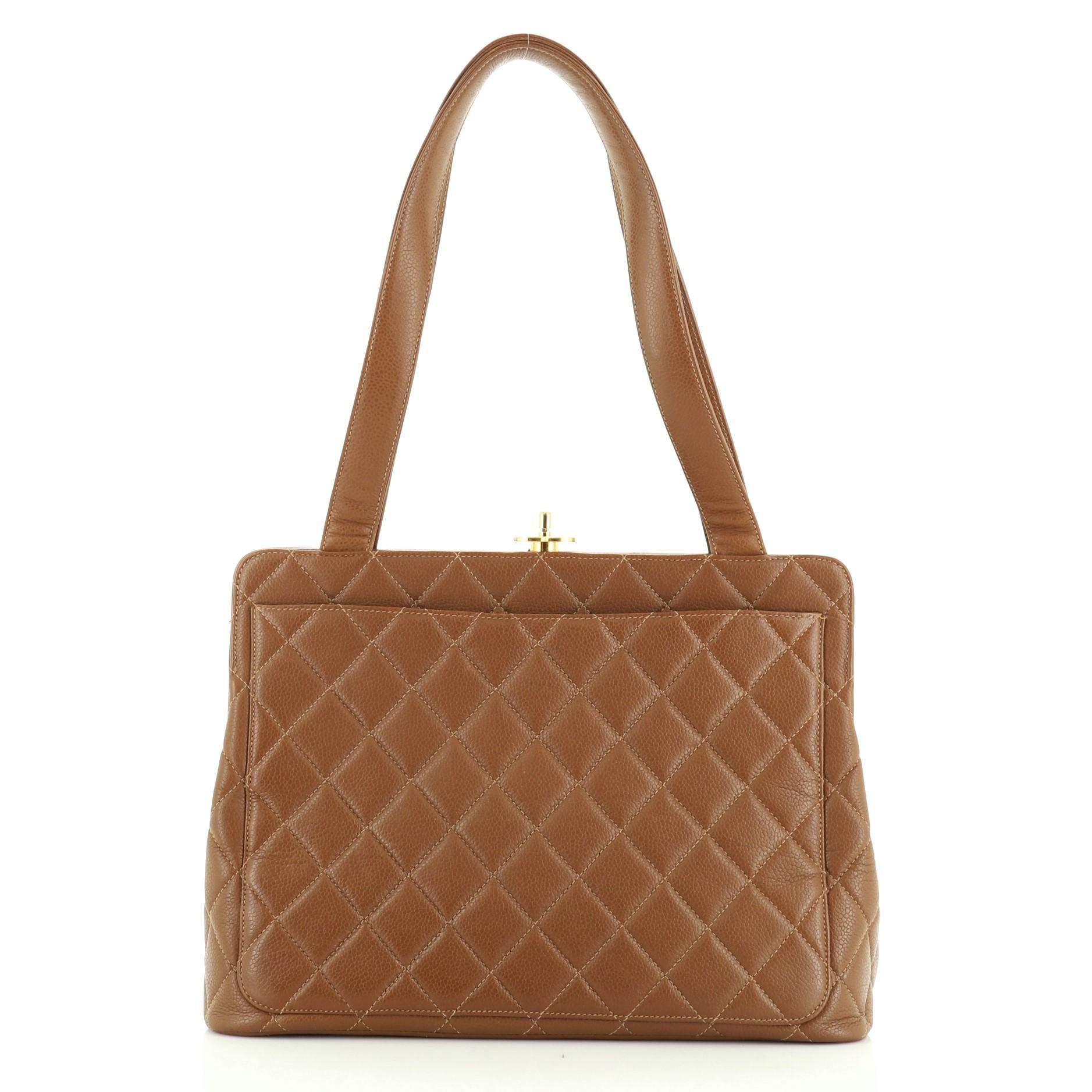 Chanel Vintage Kisslock Frame Tote Quilted Caviar Large In Good Condition In NY, NY