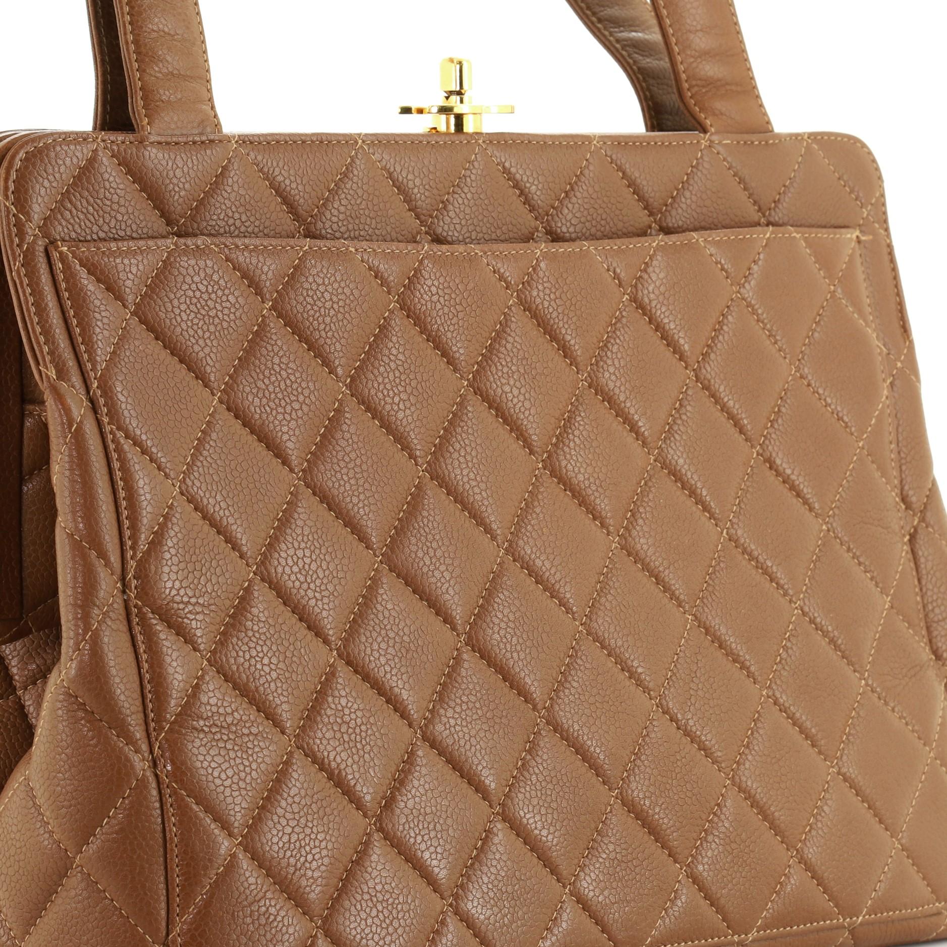 Chanel Vintage Kisslock Frame Tote Quilted Caviar Large 4