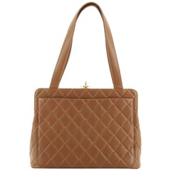 Chanel Vintage Kisslock Frame Tote Quilted Caviar Large