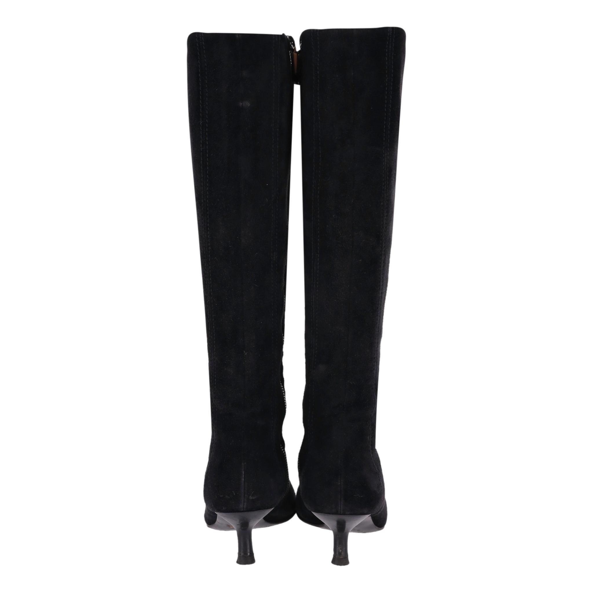 Chanel Vintage Knee High Suede Boots With 'CC' Logo In Fair Condition In London, GB