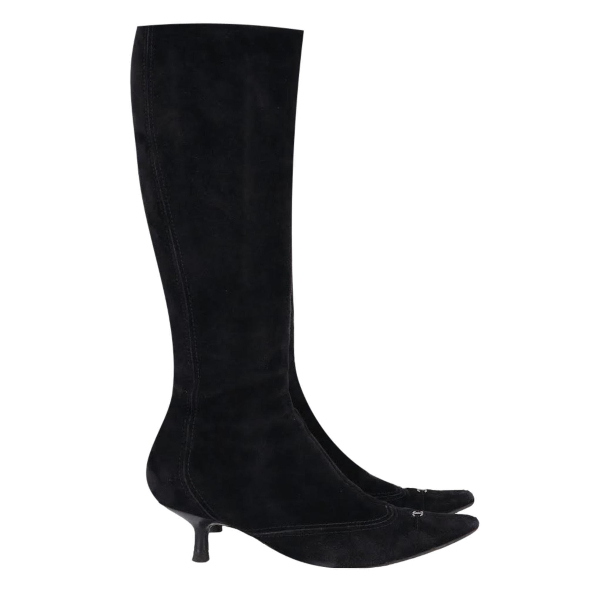 Women's Chanel Vintage Knee High Suede Boots With 'CC' Logo
