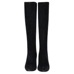 Chanel Vintage Knee High Suede Boots With 'CC' Logo