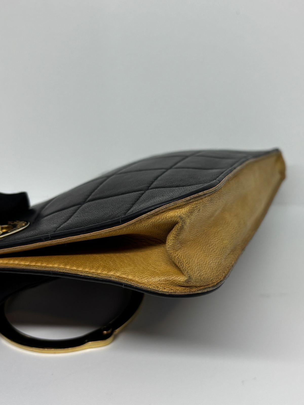 Women's Chanel Vintage Lambskin Chocolate Bar Quilt Handcuff Wristlet Zip Clutch For Sale