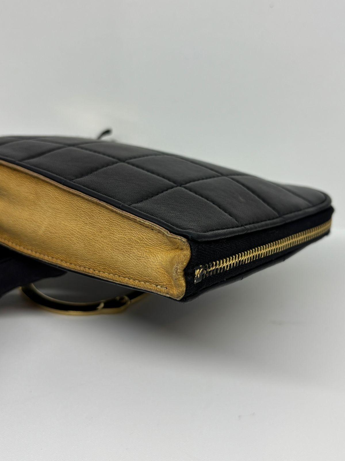 Chanel Vintage Lambskin Chocolate Bar Quilt Handcuff Wristlet Zip Clutch For Sale 2